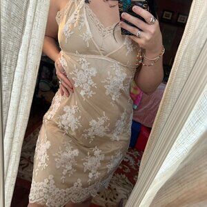 Vintage lace detail overlay silk slip dress (2pc)